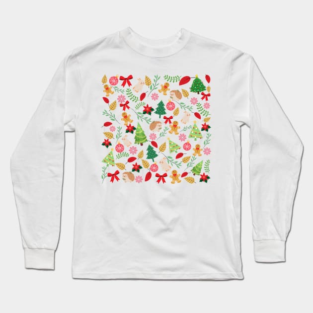 Christmas Holidays With Woodland Creatures Pattern_White Background Long Sleeve T-Shirt by leBoosh-Designs